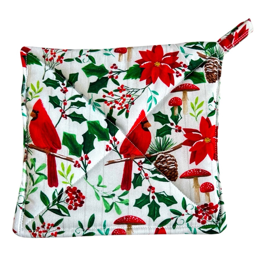 Hand Crafted Colorful Red Cardinals Themed Fabric Pot Holders or Hot Mats Trivet - Picture 8 of 10